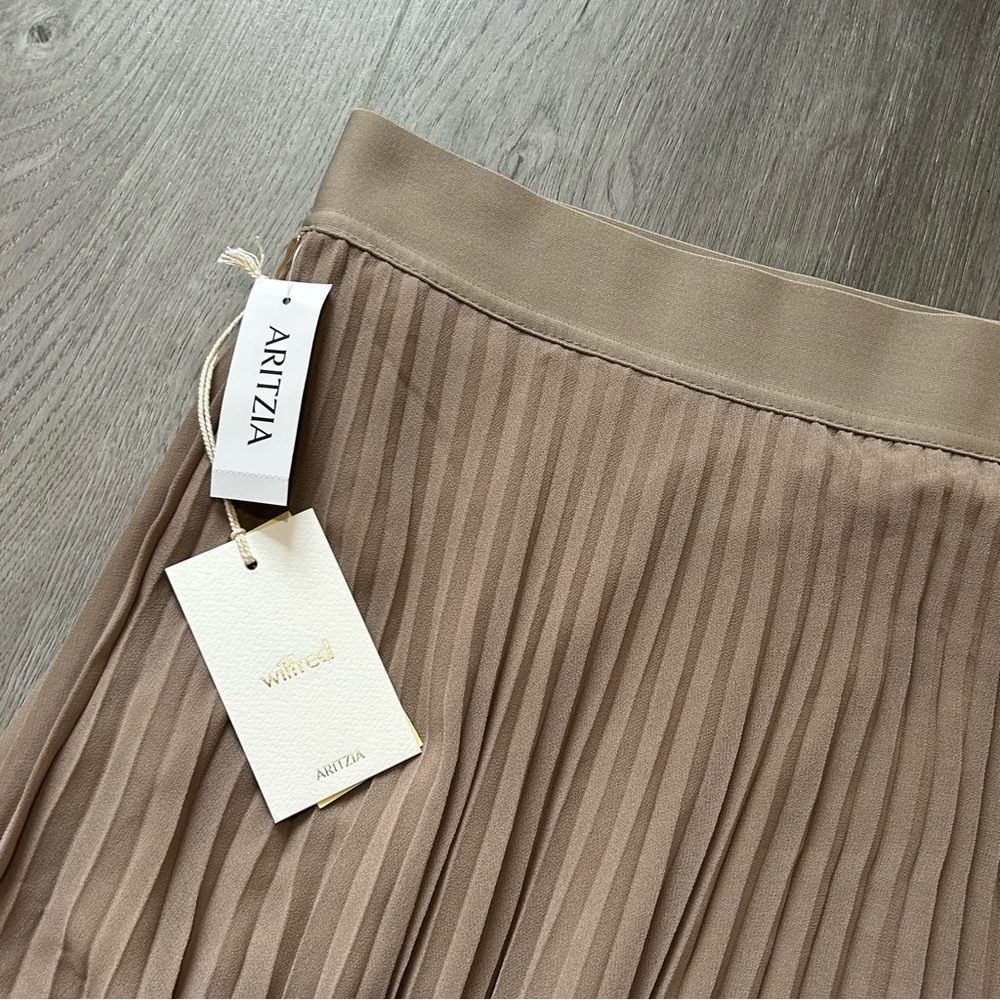 NWT artizia Wilfred Twirl Pleated Chiffon Midi Skirt Taupe Womens Size xl Brown - Picture 5 of 13